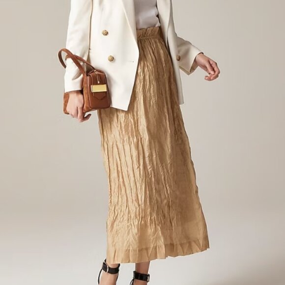 Gwyneth Lace-Trim Slip Skirt in Textured Satin – Camel - Main Image